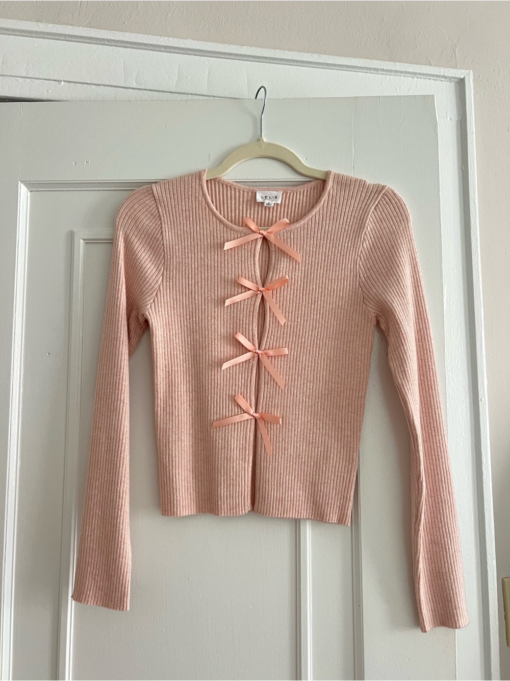 Le Lis Pink Ribbed Long Sleeve Bow-Detail Cardigan